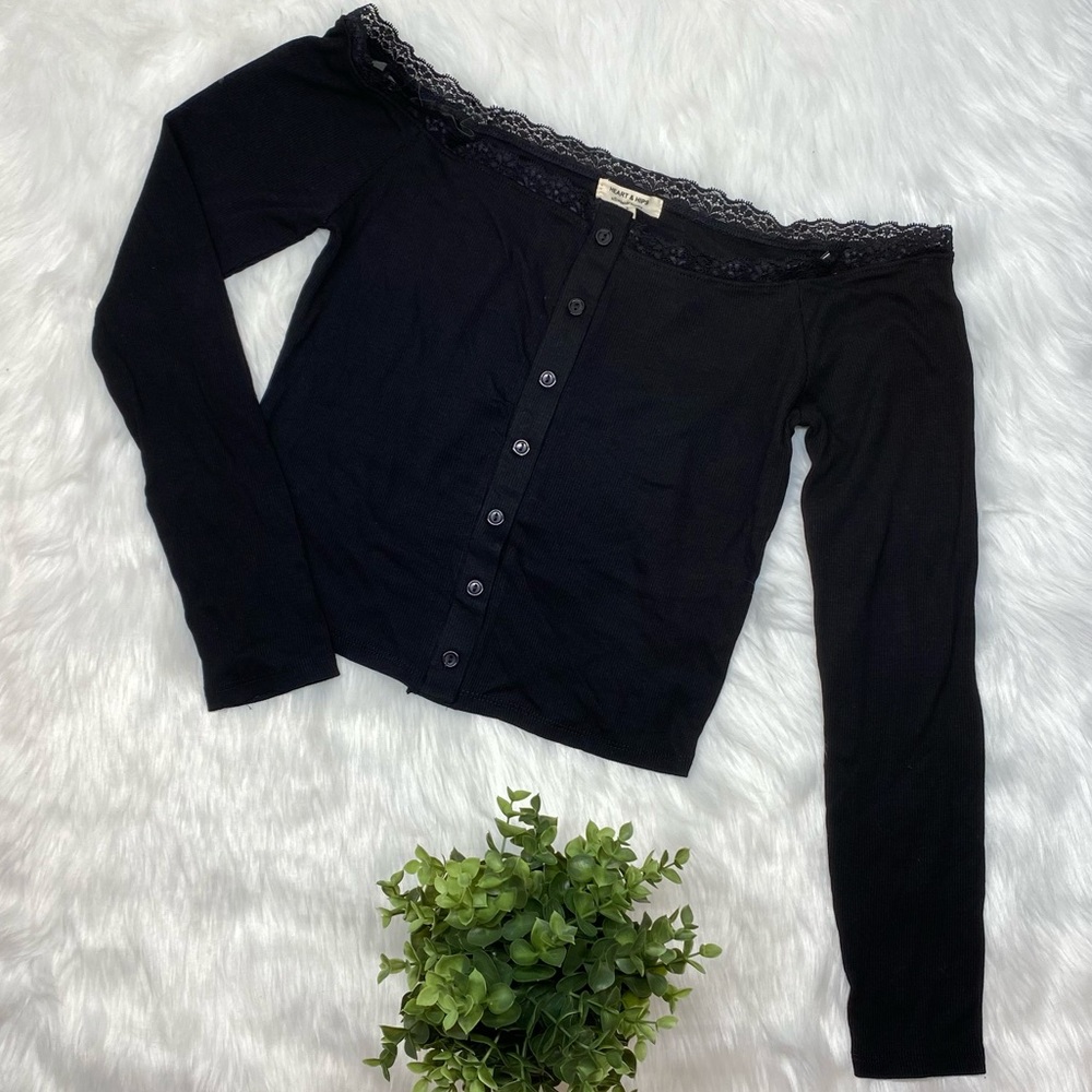 Hearts and Hips Black Cropped Off Shoulder Top